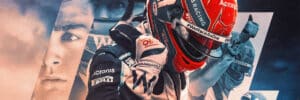 George Russell plagáty z pretekov Formuly 1 v dizajne Mercedes.