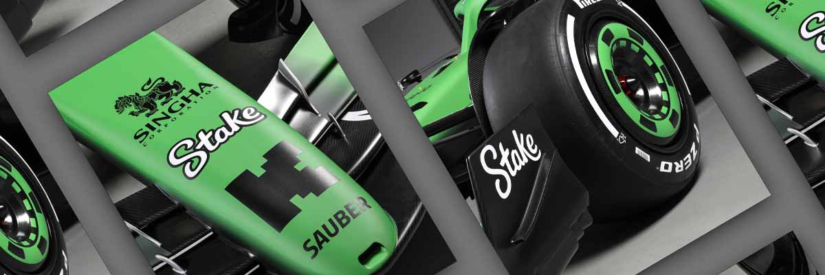 Plagáty Kick Sauber F1 2025 s detailným dizajnom monopostu v ikonických farbách.