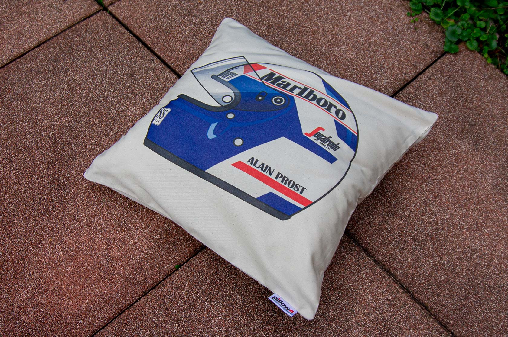 Originálny vankúšik Alain Prost - Známa modrá prilba