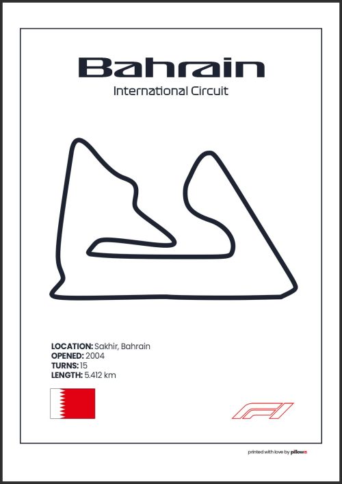 Plagát Bahrain – Ikonický pretekársky okruh Formuly 1 v Sakhire, dostupný s bielym pozadím pre štýlový interiér.