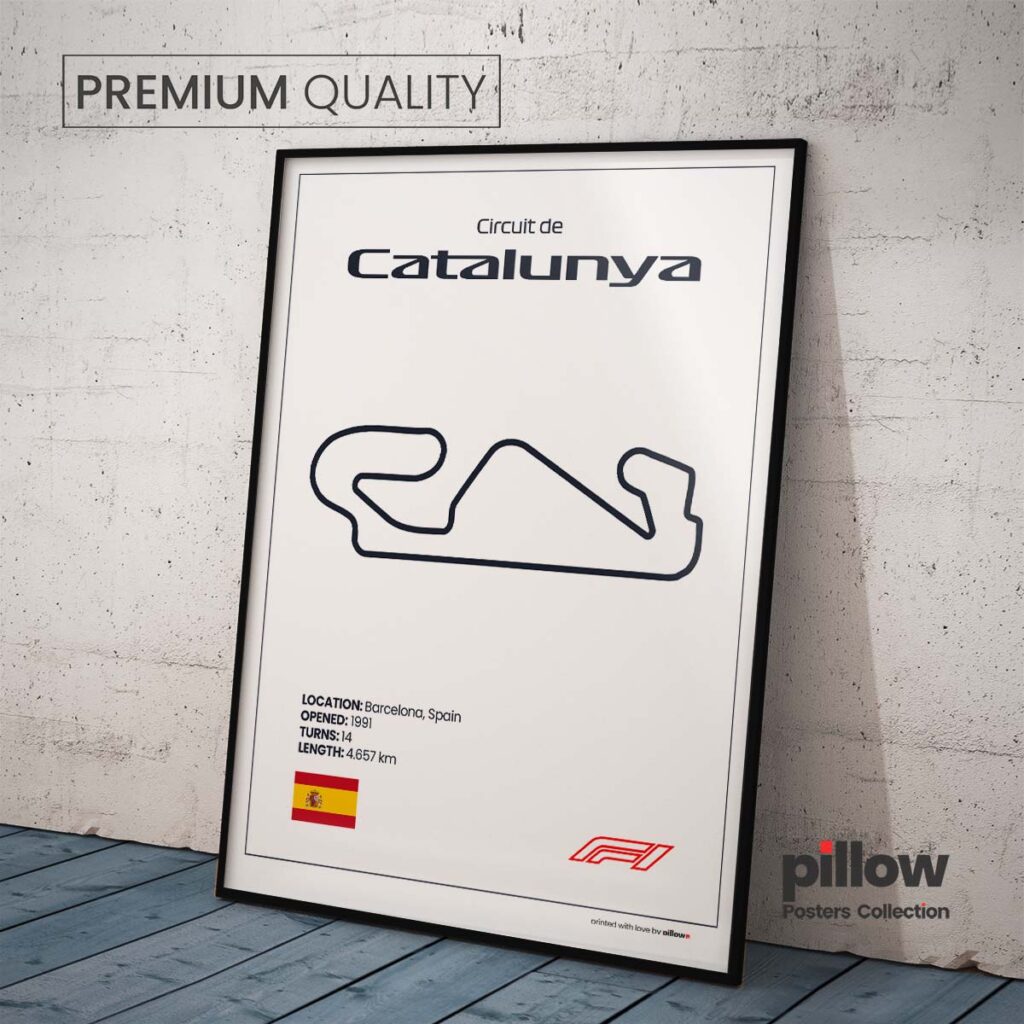 Plagát Catalunya – Ikonický pretekársky okruh Formuly 1 v Španielsku, dostupný s bielym pozadím pre štýlový interiér.