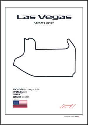 Plagát Las Vegas – Ikonický pretekársky okruh Formuly 1 v USA, dostupný s bielym pozadím pre štýlový interiér.