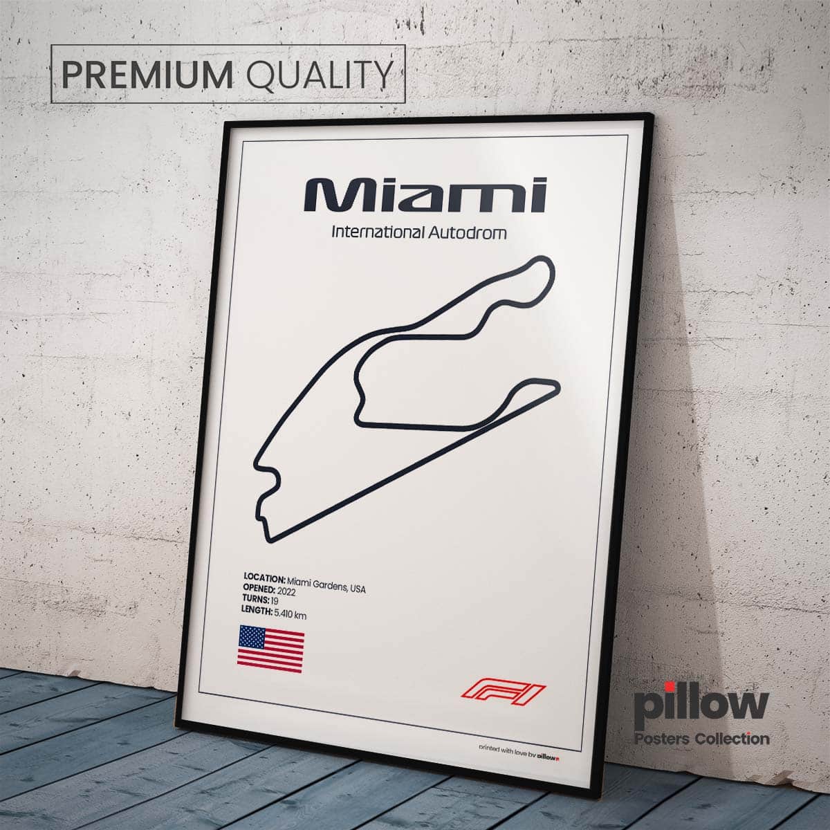 Plagát Miami – Ikonický pretekársky okruh Formuly 1 v USA, dostupný s bielym pozadím pre štýlový interiér.