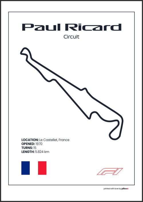 Plagát Paul Ricard – Ikonický pretekársky okruh Formuly 1 v Francúzsku, dostupný s bielym pozadím pre štýlový interiér.