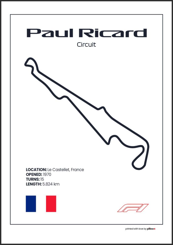 Plagát Paul Ricard – Ikonický pretekársky okruh Formuly 1 v Francúzsku, dostupný s bielym pozadím pre štýlový interiér.