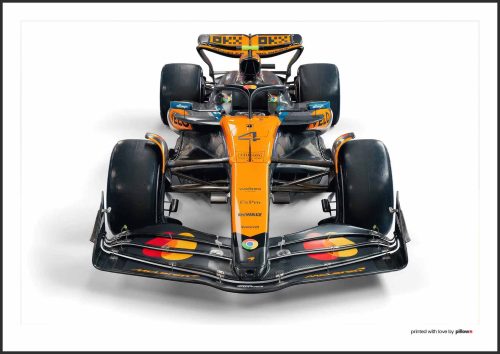 Plagát monopostu McLaren MCL39 zo sezóny 2025 s detailným dizajnom, ideálny pre nadšencov Formuly 1 a fanúšikov tímu McLaren.
