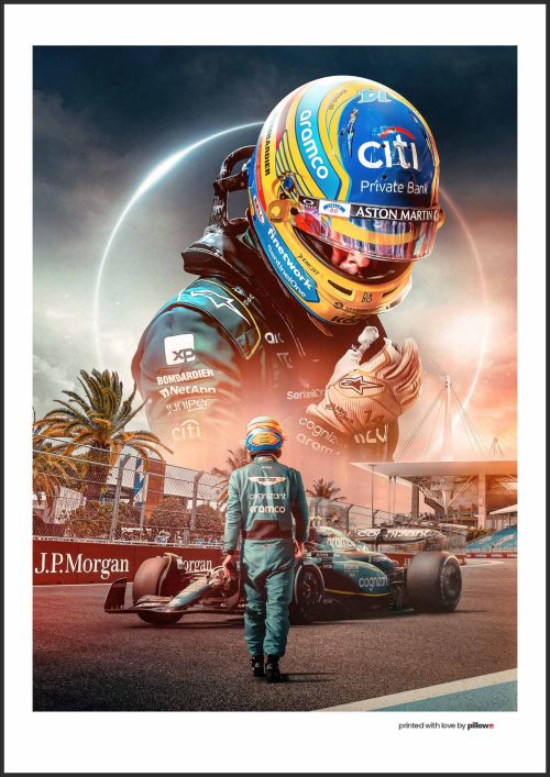 Plagát Fernando Alonso v pretekárskej kombinéze