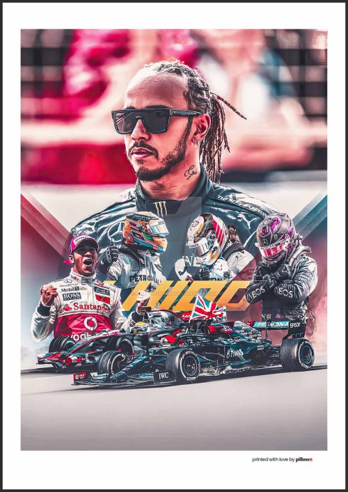 Plagát Lewis Hamilton, svetoznámeho pretekára F1 zobrazený s prilbou