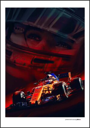 Prémiový poster s Landom Norrisom, helmou a vozidlom McLaren, vhodný pre fanúšikov Formuly 1, dostupný v kolekcii Pillow Posters Collection.