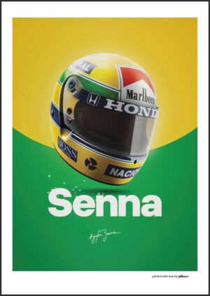 Ayrton Senna pózuje vedľa svojho F1 monopostu na plagáte