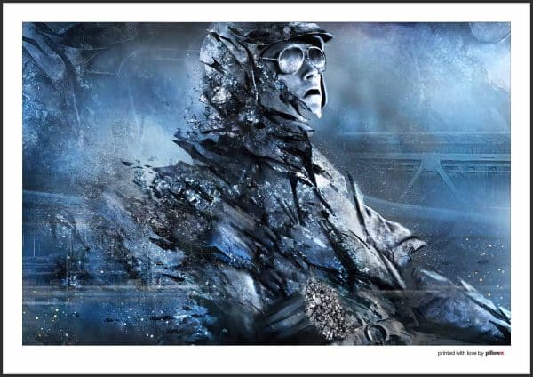 Filmový poster s motívom Terminátora v akčnom prevedení, kvalitný papier a hliníkový rám, rozmery od A3 až A0.