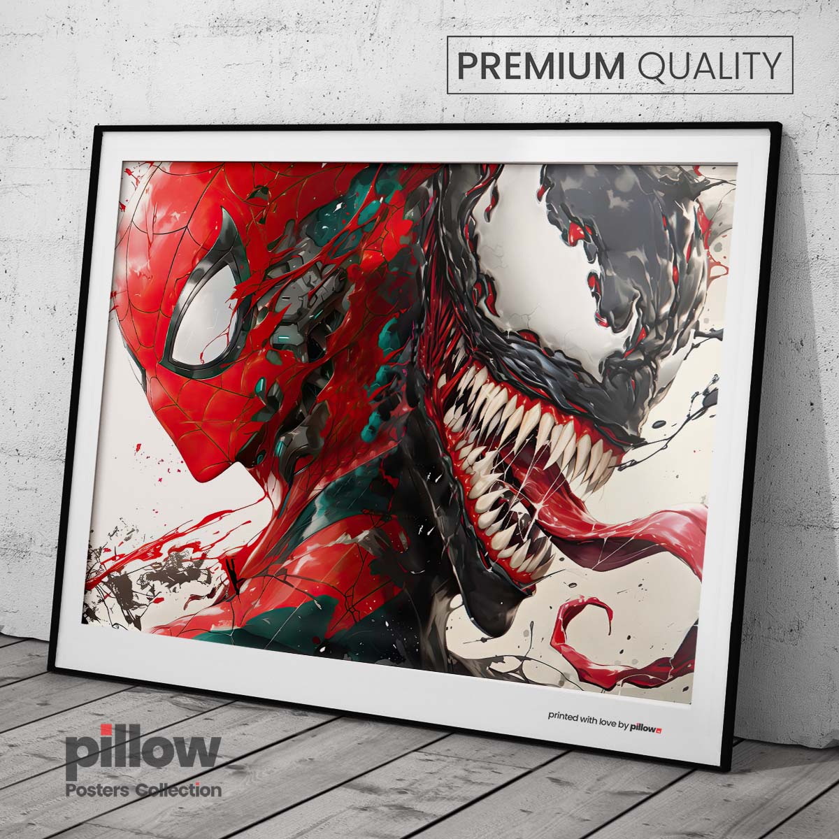 Plagát s motívom Spider-Man a Venom, inšpirovaný filmovými scénami Marvel universa.