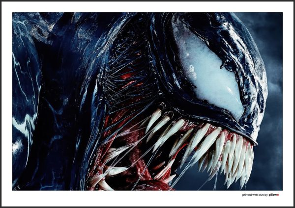 Plagát Venoma, démonickým antihrdinom z Marvel sveta, v temnom dizajne, ideálny pre filmových fanúšikov.