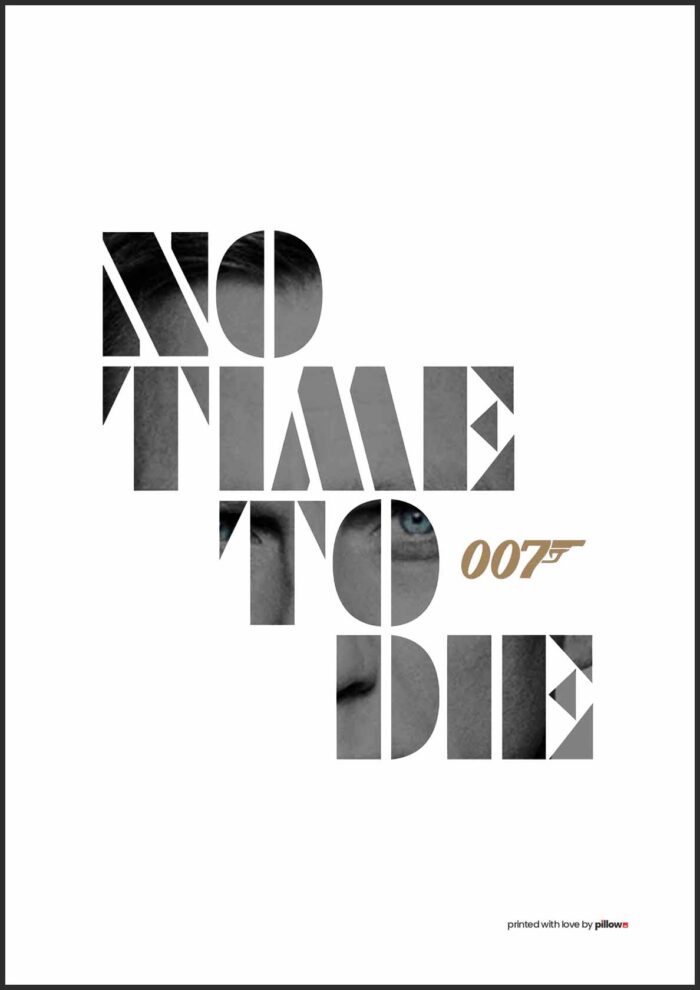 Plagát z filmu James Bond s nápisom "No Time to Die", kvalitný filmový poster pre fanúšikov, rýchle dodanie.