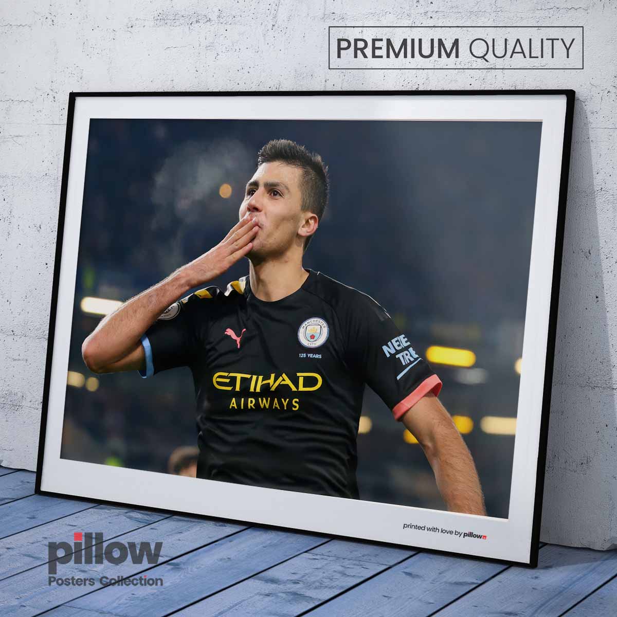 Futbalový plagát Rodri – moderný dizajn, kvalitná tlač, ideálny darček pre fanúšikov futbalu, dostupný s rámom aj bez.