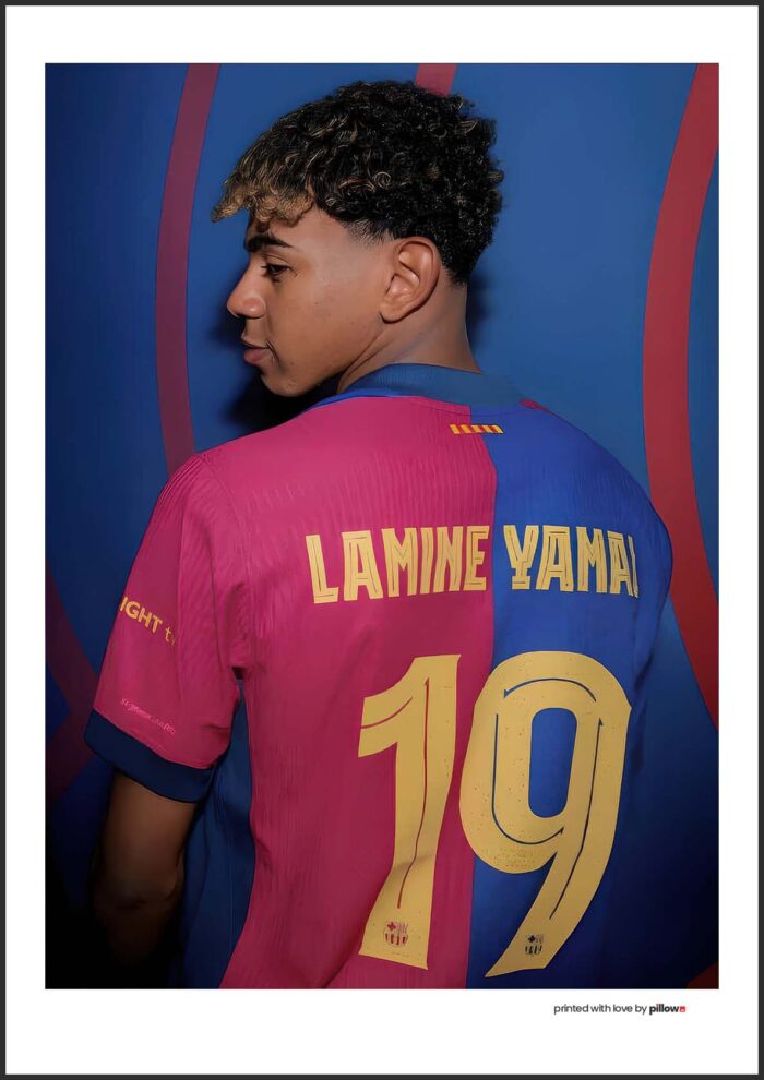 Lamine Yamal plagát – Oficiálny FC Barcelona dres s číslom 19 | Perfektný darček pre fanúšikov Blaugranas a futbalových talentov .