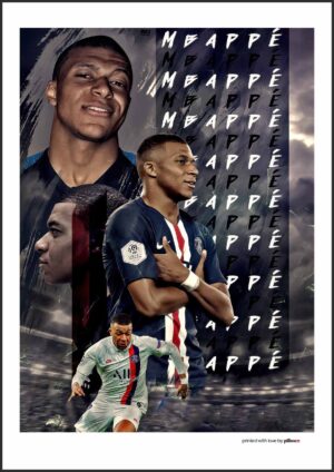 Poster Kylian Mbappé na kvalitnom papieri s hliníkovým rámom