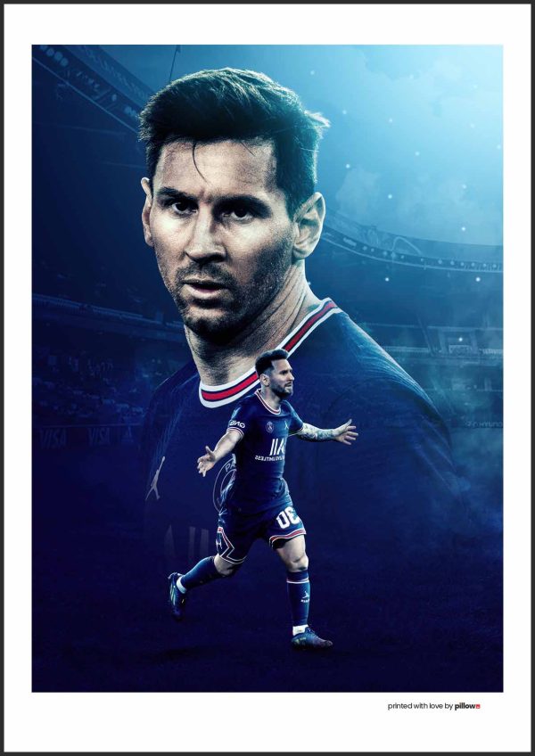 Lionel Messi oslavuje gól na plagáte