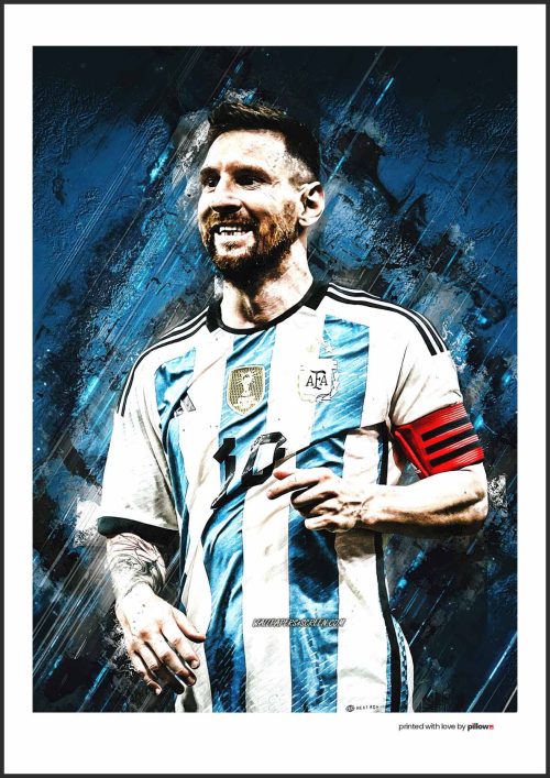 Lionel Messi na plagáte s pozadím štadióna
