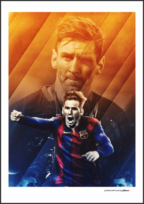 Lionel Messi pri oslavách víťazstva na plagáte