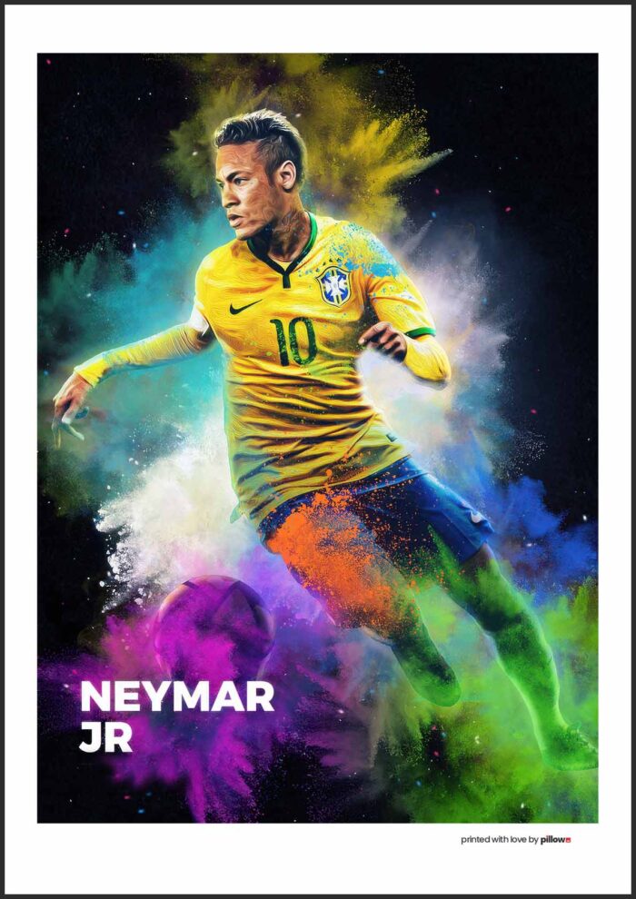 Neymar Jr. poster 70x100 cm na červenom plátne s hliníkovým rámom a antireflexným sklom. Ideálny plagát na stenu pre milovníkov futbalového umenia