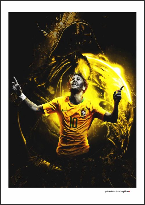 Stálofarebný Neymar Jr. plagát 40x30 cm so kovovým rámom a kvalitným plátnom. Perfektné umenie na stenu do detskej izby, kancelárie alebo bytu