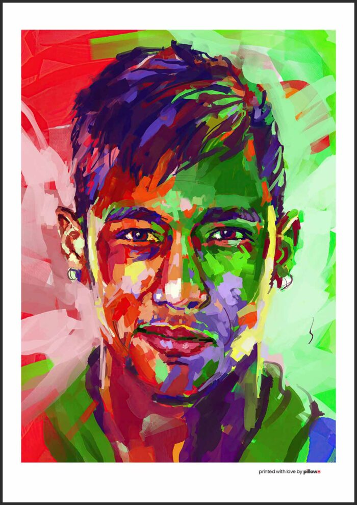 Stálofarebný Neymar Jr. plagát 50x70 cm s čiernym rámom a antireflexným sklom. Perfektný doplnok do bytu, kancelárie alebo detskej izby