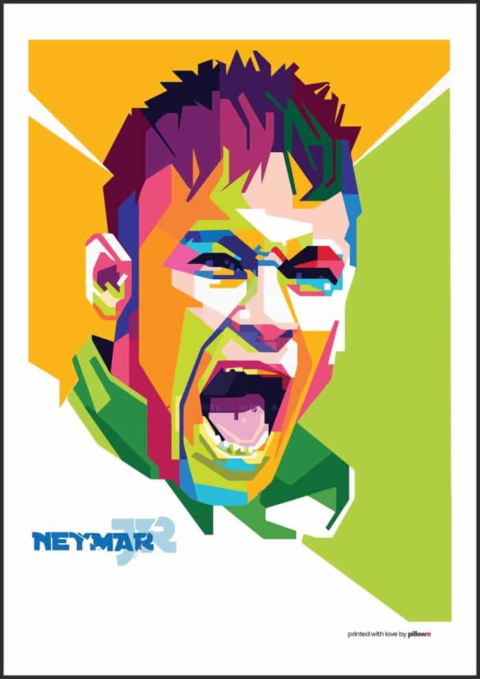 Neymar Jr. plagát 40x30 cm s červeným rámom a kvalitným plátnom. Perfektné umenie na stenu pre futbalových fanúšikov do každého priestoru