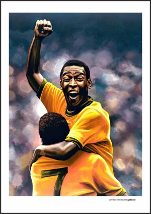 Kvalitný Pelé poster 70x100 cm na červenom plátne s hliníkovým rámom a antireflexným sklom. Ideálne umelecké dielo na stenu pre milovníkov futbalu