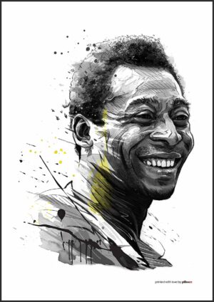 Stálofarebný Pelé plagát 40x30 cm so zeleným rámom a antireflexným sklom. Ideálny doplnok na stenu do detskej izby, kancelárie alebo moderného interiéru