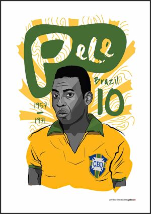 Pelé plagát 40x30 cm s červeným rámom a stálofarebným papierom. Perfektné umelecké dielo na stenu pre futbalových fanúšikov do každej miestnosti