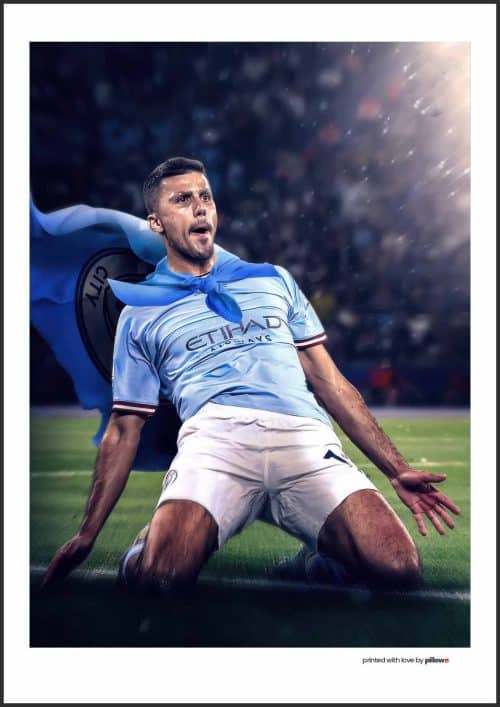 Plagát Rodri, profesionálna tlač na kvalitný fotopapier, ideálny doplnok pre fanúšikov futbalu.