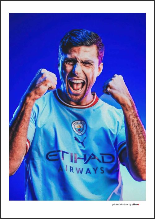 Plagát Rodri, profesionálna tlač na kvalitný fotopapier, ideálny doplnok pre fanúšikov futbalu.
