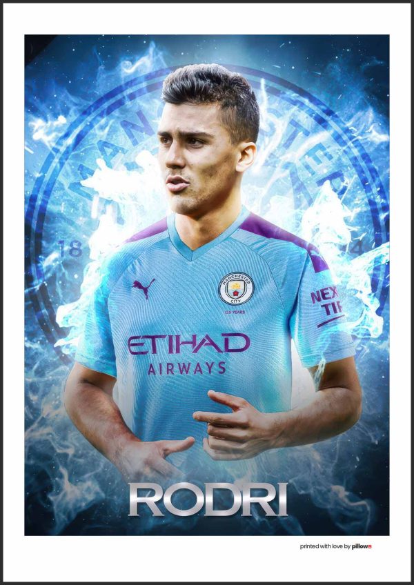 Plagát Rodri, profesionálna tlač na kvalitný fotopapier, ideálny doplnok pre fanúšikov futbalu.