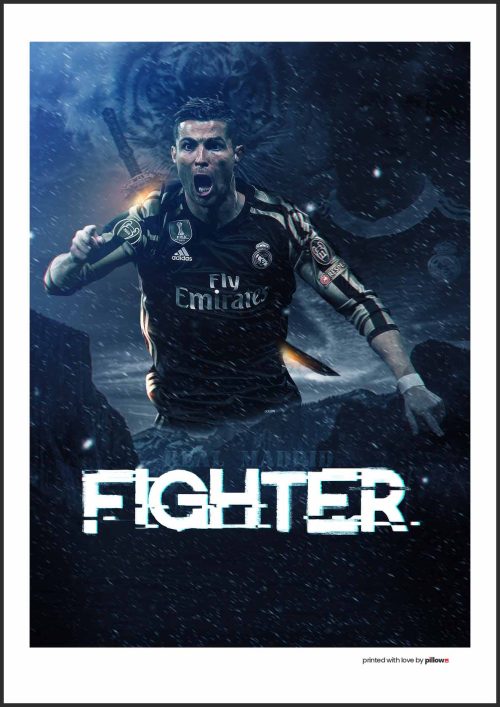 Ronaldo plagát 50x70 cm v červenom a čiernom prevedení na prémiovom plátne. Kvalitný plagát na stenu pre všetkých fanúšikov futbalu