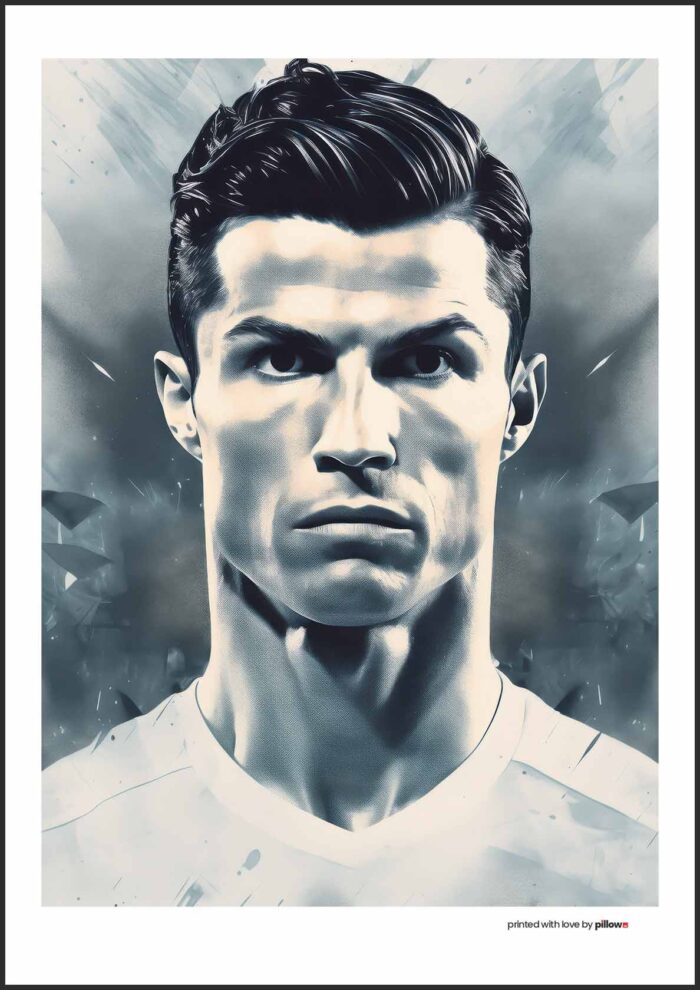 Cristiano Ronaldo poster 50x70 cm v zelenom prevedení s hliníkovým rámom. Elegantný plagát na stenu pre milovníkov futbalu