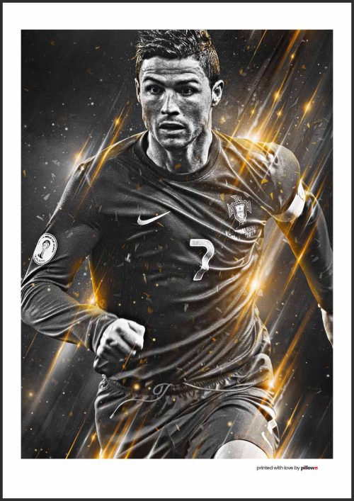 Ronaldo plagát 70x100 cm v modrej a žltej farbe na prémiovom plátne. Ideálny doplnok na stenu do obývačky či detskej izby
