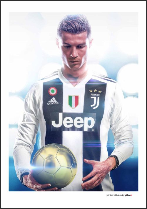 Ronaldo plagát 50x70 cm v modrom prevedení s hliníkovým rámom. Elegantný plagát na stenu pre milovníkov futbalového umenia