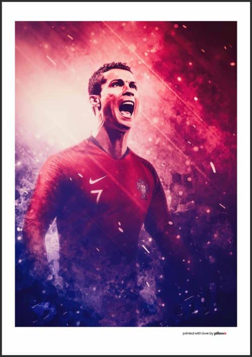 Dekoratívny plagát futbalistu Cristiana Ronalda, vysoko kvalitná tlač, dostupné rozmery, ideálne na stenu alebo ako darček fanúšikovi.
