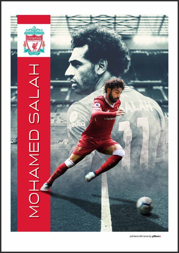 Poster Mohamed Salah, futbalista na zelenom trávniku