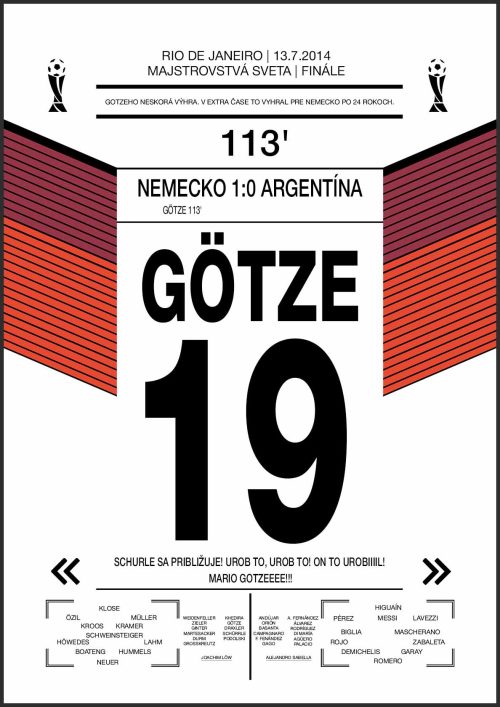 Plagát s futbalovou spomienkou Mário Götze, finále MS 2014