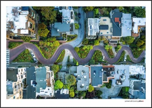 Plagát so záberom na San Francisco, moderný dizajn, kvalitná tlač, vhodný na zavesenie, ideálny do izby či kancelárie.