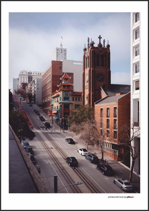 Plagát so záberom na San Francisco, moderný dizajn, kvalitná tlač, vhodný na zavesenie, ideálny do izby či kancelárie.