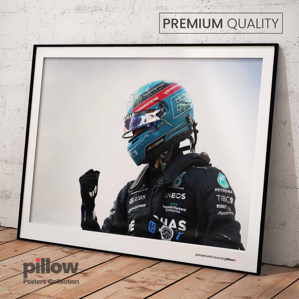 Plagát víťazného momentu pretekára Formuly 1 – dynamika, rýchlosť a športový triumf pre fanúšikov motoristického športu,