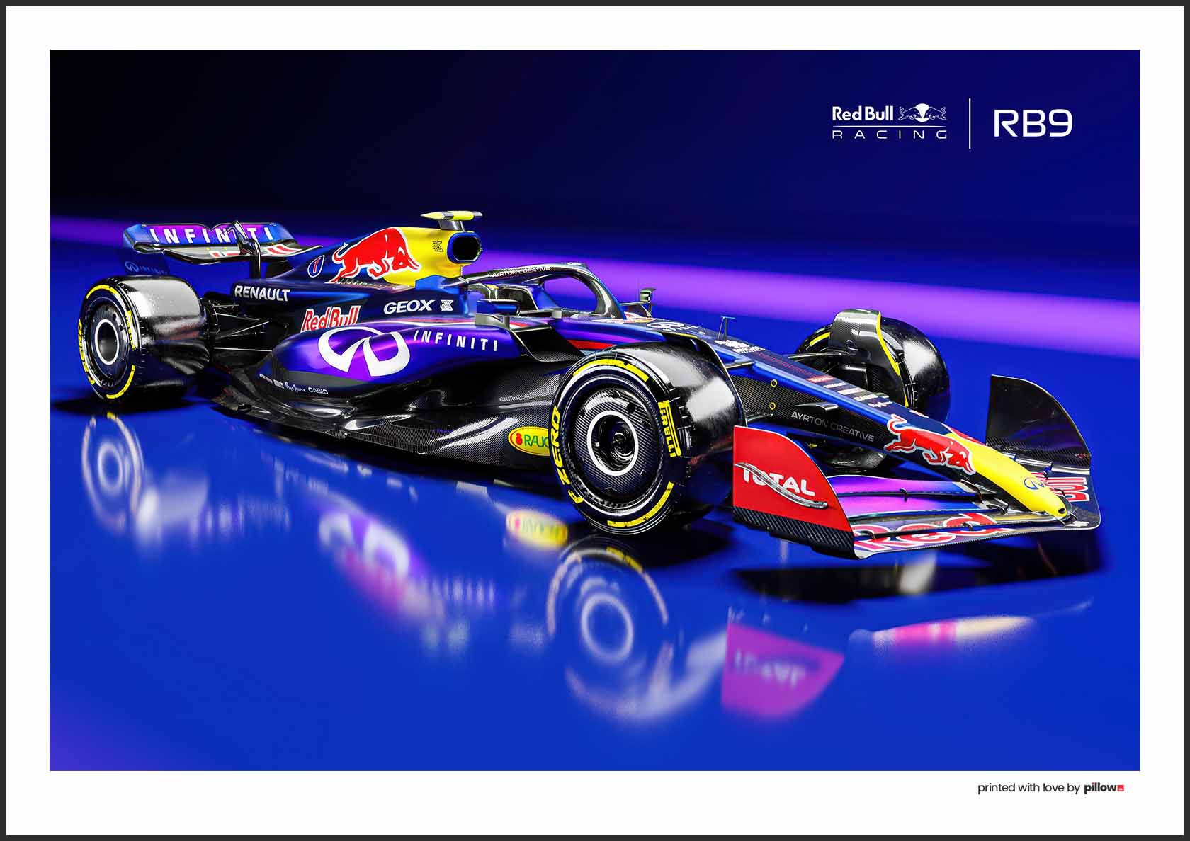 Plagát s Red Bull RB9 – šampiónsky monopost F1 v detailnom spracovaní, ideálny pre fanúšikov rýchlosti a techniky.