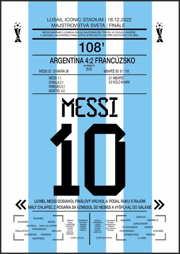 Plagát s futbalovou spomienkou Messi, finále MS 2002