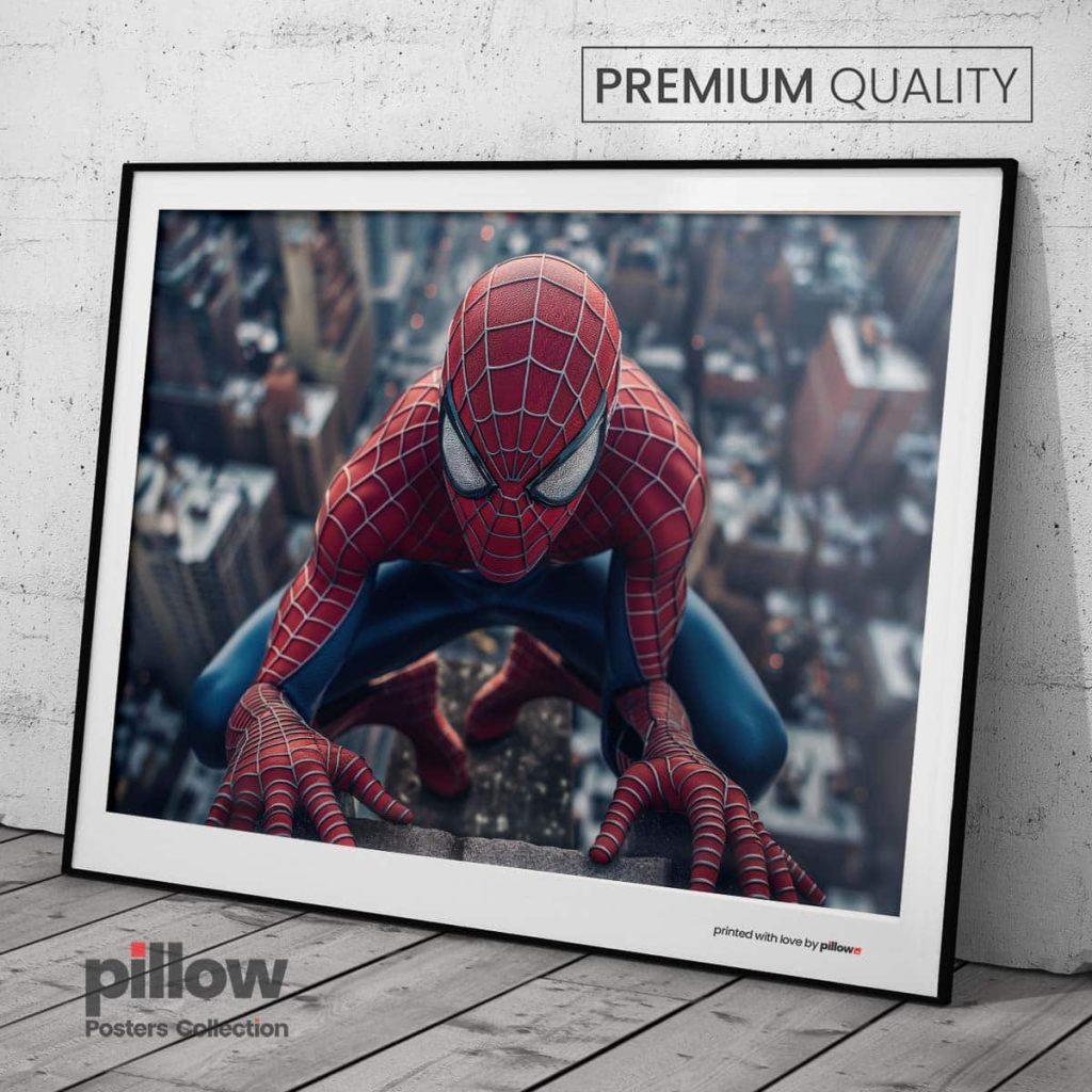Plagát s motívom Spider-Man, inšpirovaný filmovými scénami Marvel universa.