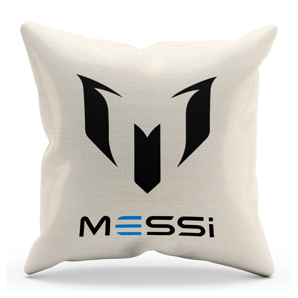 Biely darčekový vankúš s logom hráča Lionel Mesii