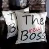 Darčekové biele vankúše s nápisom The real Boss