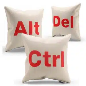 Súprava vankúšikov CTRL ALT DEL s červeným nápisom ušitá z kvalitnej bavlny